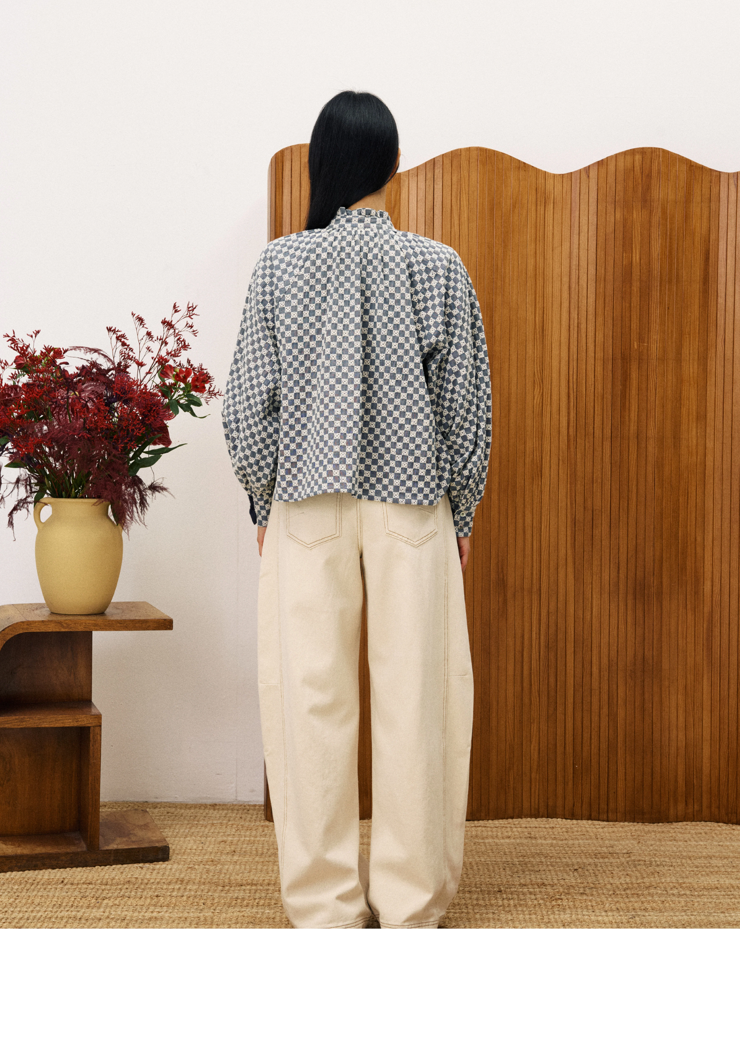 Chemise boutonnée Zinnia fluide à carreaux fleuris