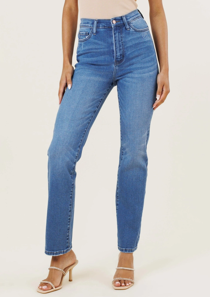 High Rise True Straight Jeans