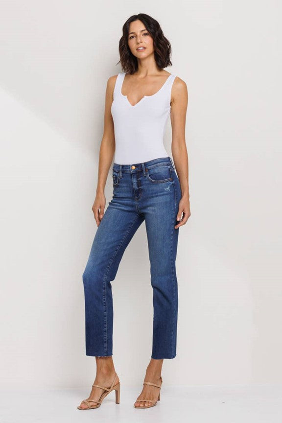 Curvy High Rise Slim-Straight Jean in Medium Wash - Ms.Meri Mak