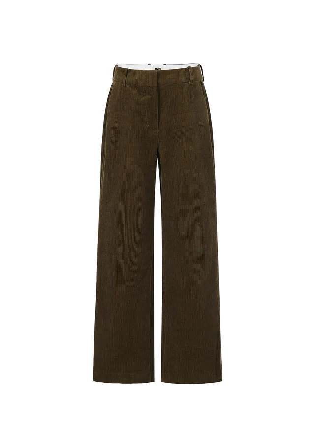 Brown corduroy pants on a white background