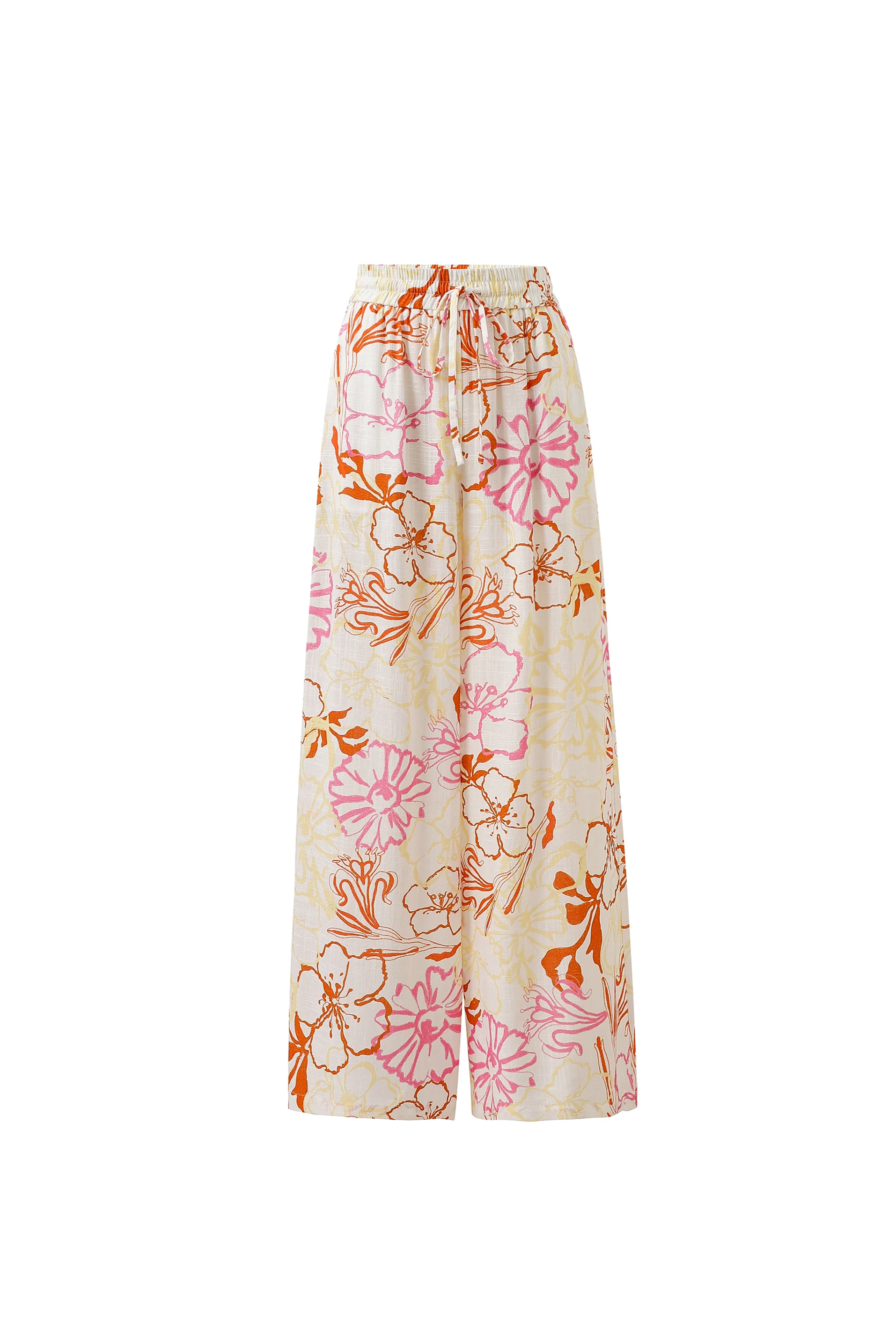 Floral-patterned pants on a white background