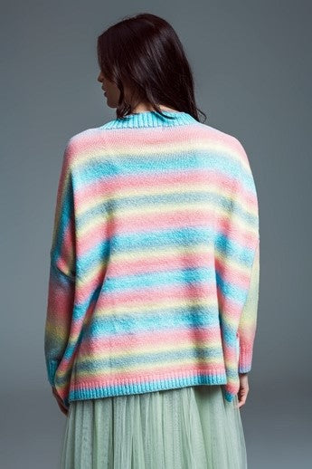 Soft Rainbow Sweater with Side Slits