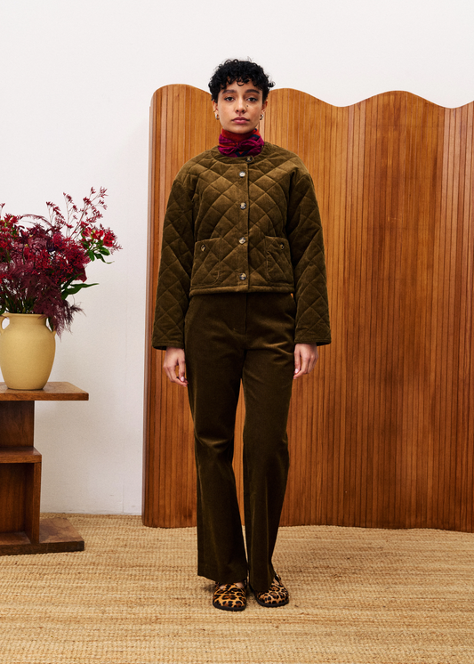 Crocus Khaki Quilted Corduroy Jacket