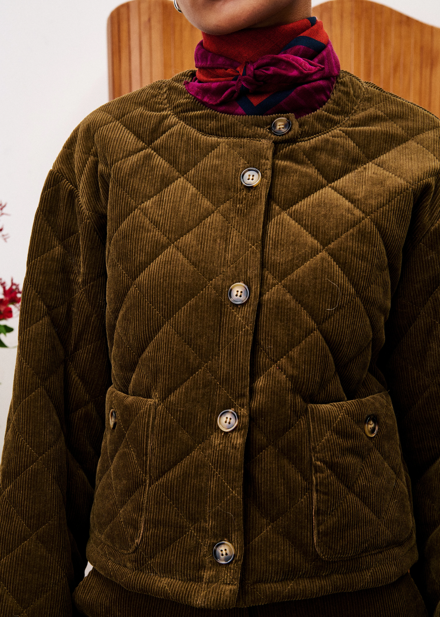 Crocus Khaki Quilted Corduroy Jacket