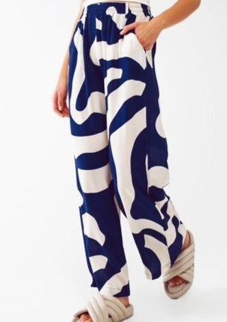 Palo Relaxed Wide Leg Pants in Blue Abstract Print