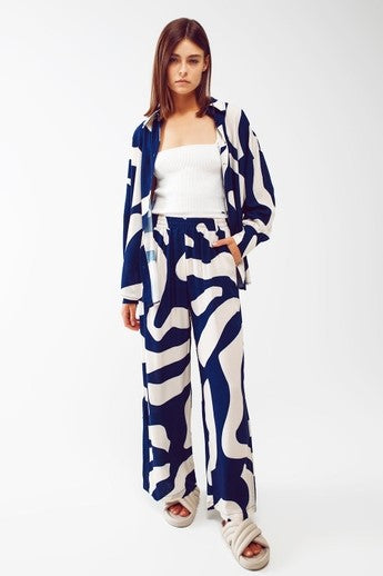 Palo Relaxed Wide Leg Pants in Blue Abstract Print