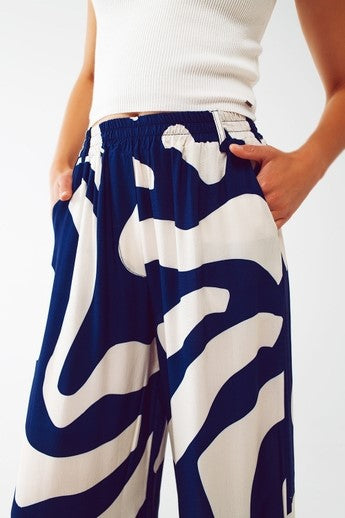 Palo - Pantalon large décontracté à imprimé abstrait bleu