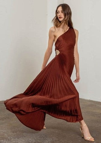 Angela Pleated Asymmetrical Waist Cut Out Dress - Ms.Meri Mak