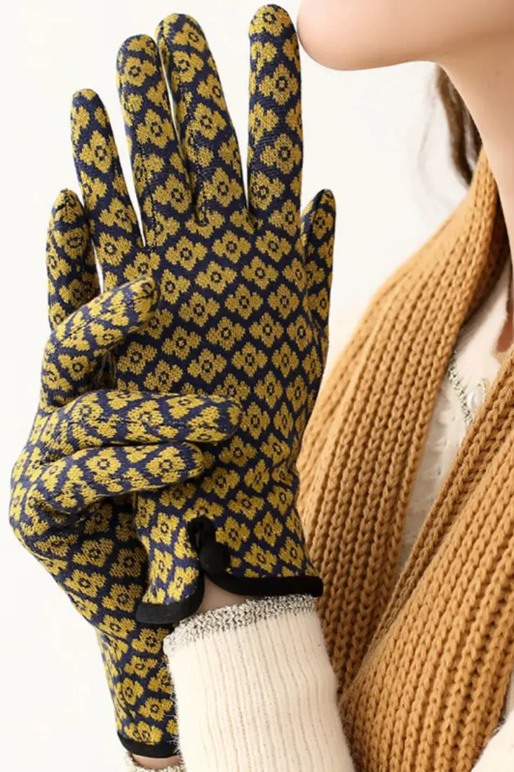 Gants à écran tactile en tricot floral