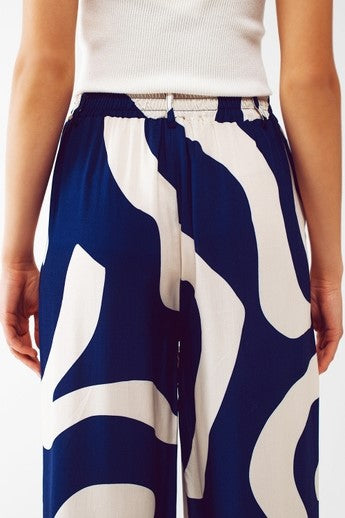 Palo - Pantalon large décontracté à imprimé abstrait bleu