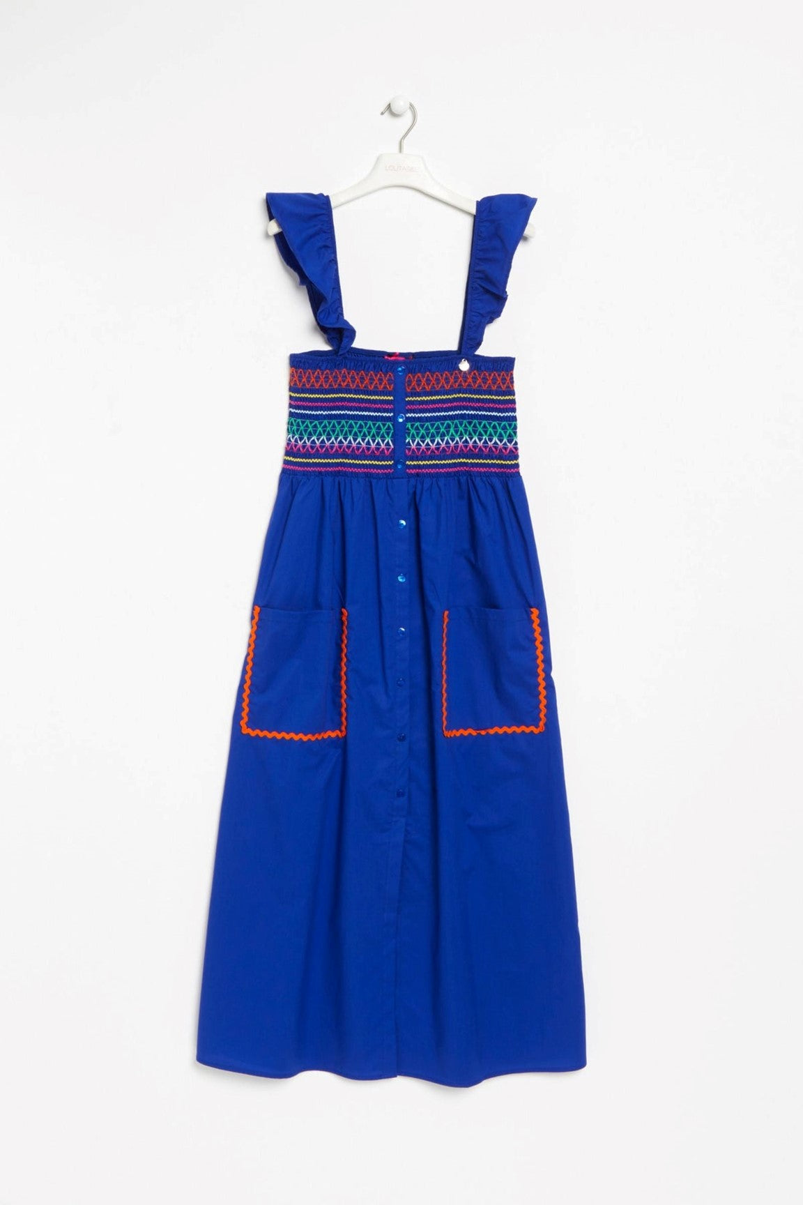Vibrant Blue Smocked- Bodice Dress in Cotton Poplin - Ms.Meri Mak
