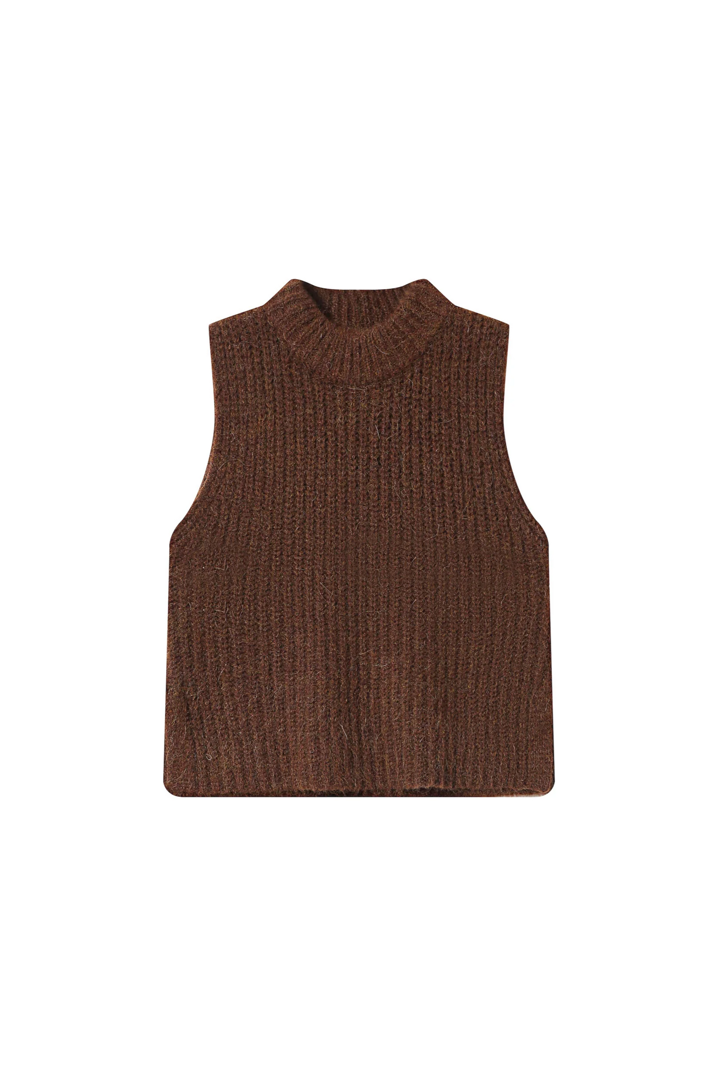 Brown knitted vest on a white background