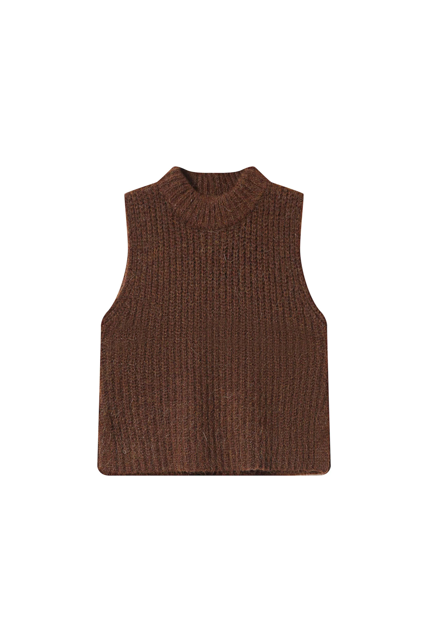 Brown knitted vest on a white background
