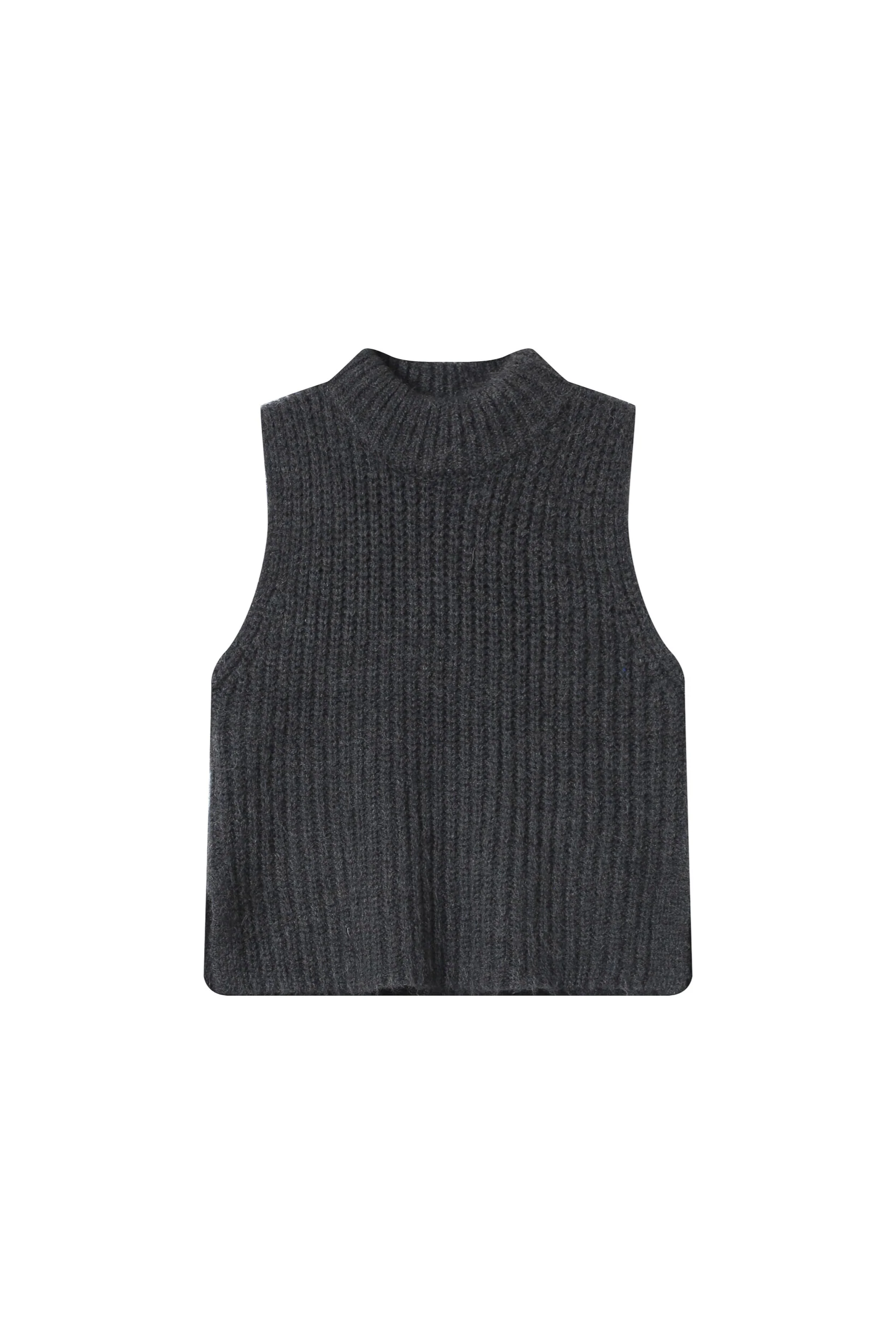 Dark gray ribbed knit vest on a white background