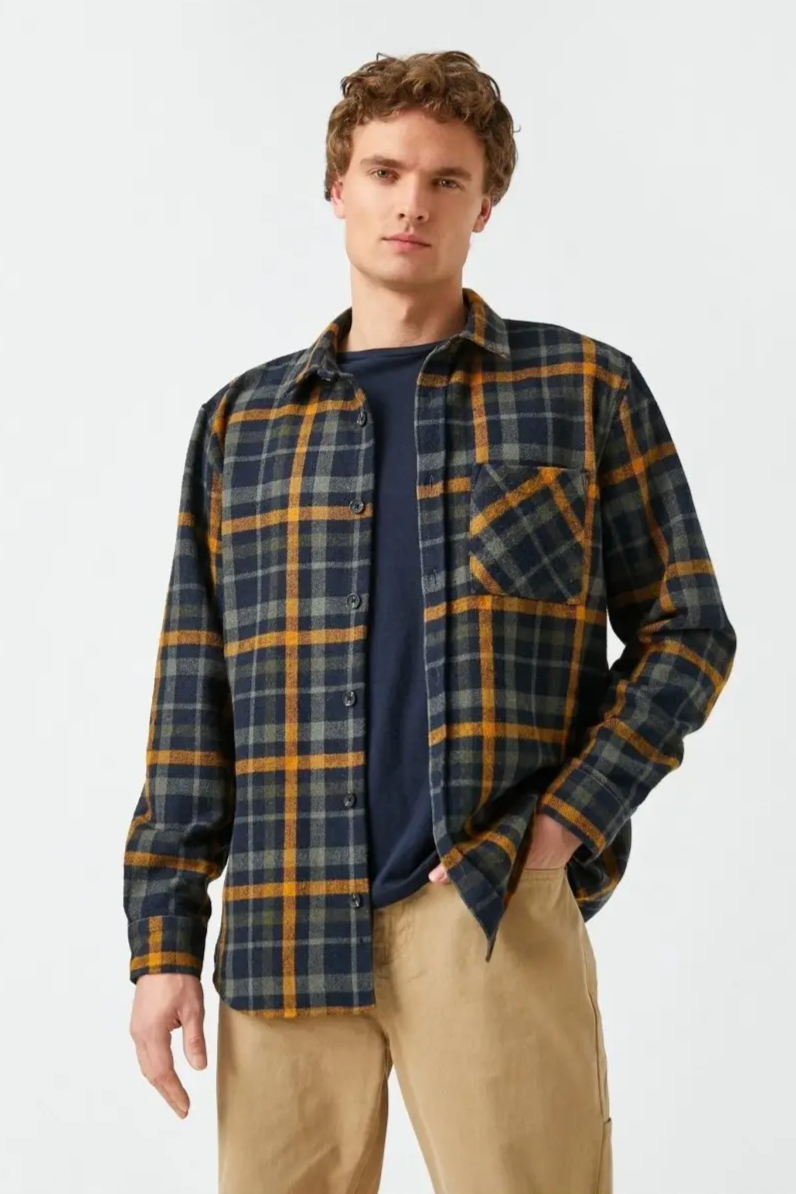 Koton Plaid Heavy Flannel Shirt in Navy