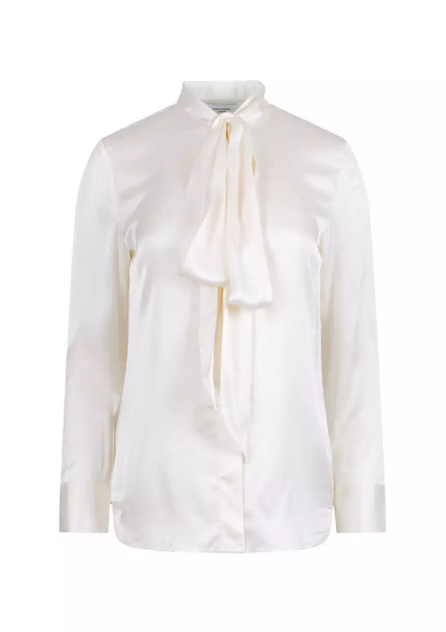 Miki Bow Neck Button Down Blouse Shirt by Equipment