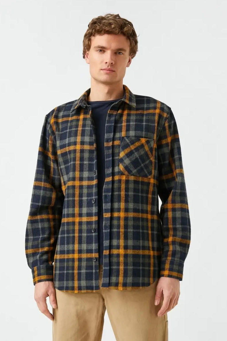 Koton Plaid Heavy Flannel Shirt in Navy