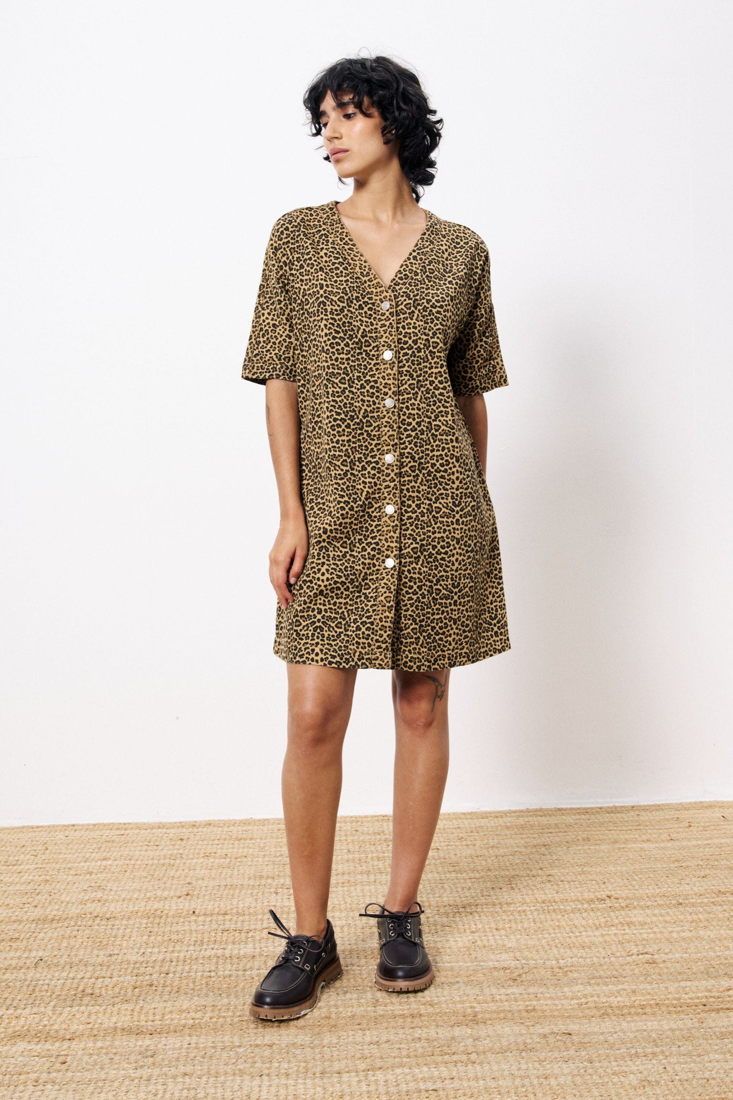 Aelita Leopard Denim Dress