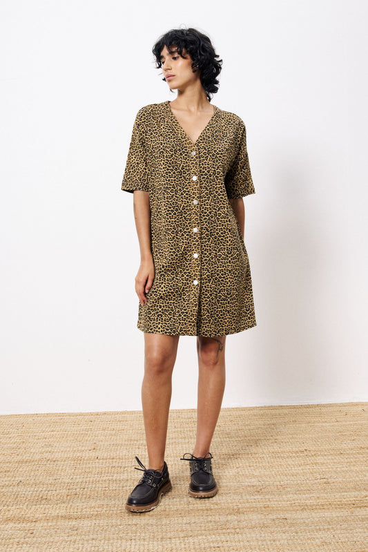 Aelita Leopard Denim Dress