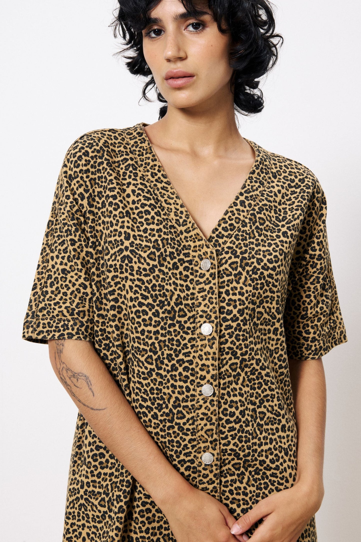 Aelita Leopard Denim Dress