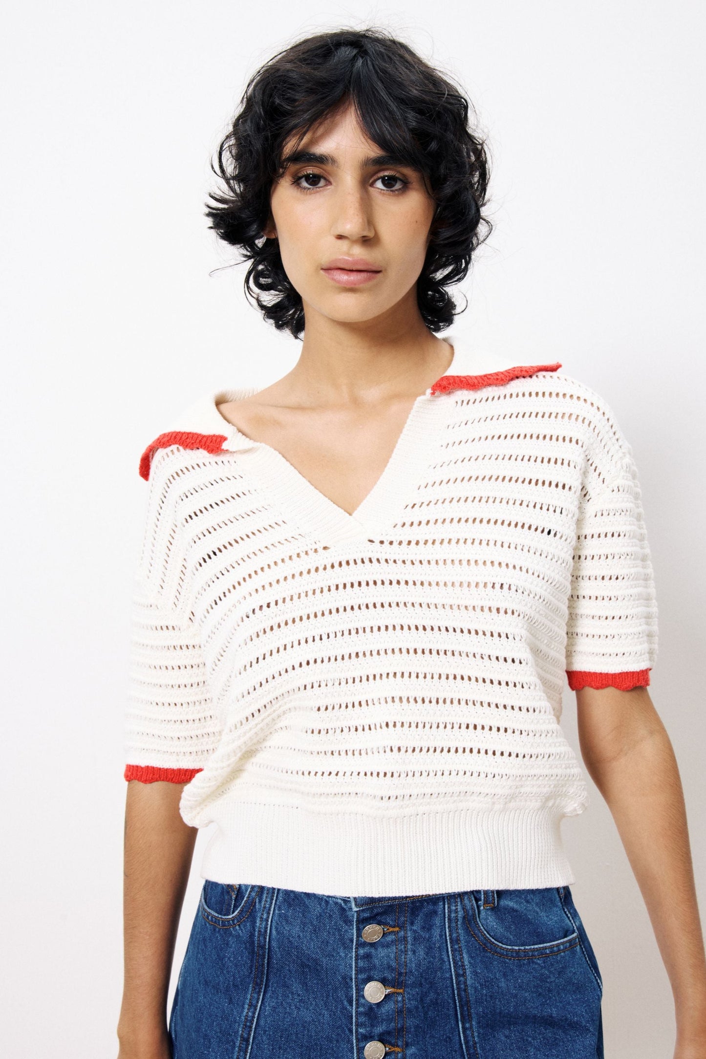 Caina Cream Polo Sweater