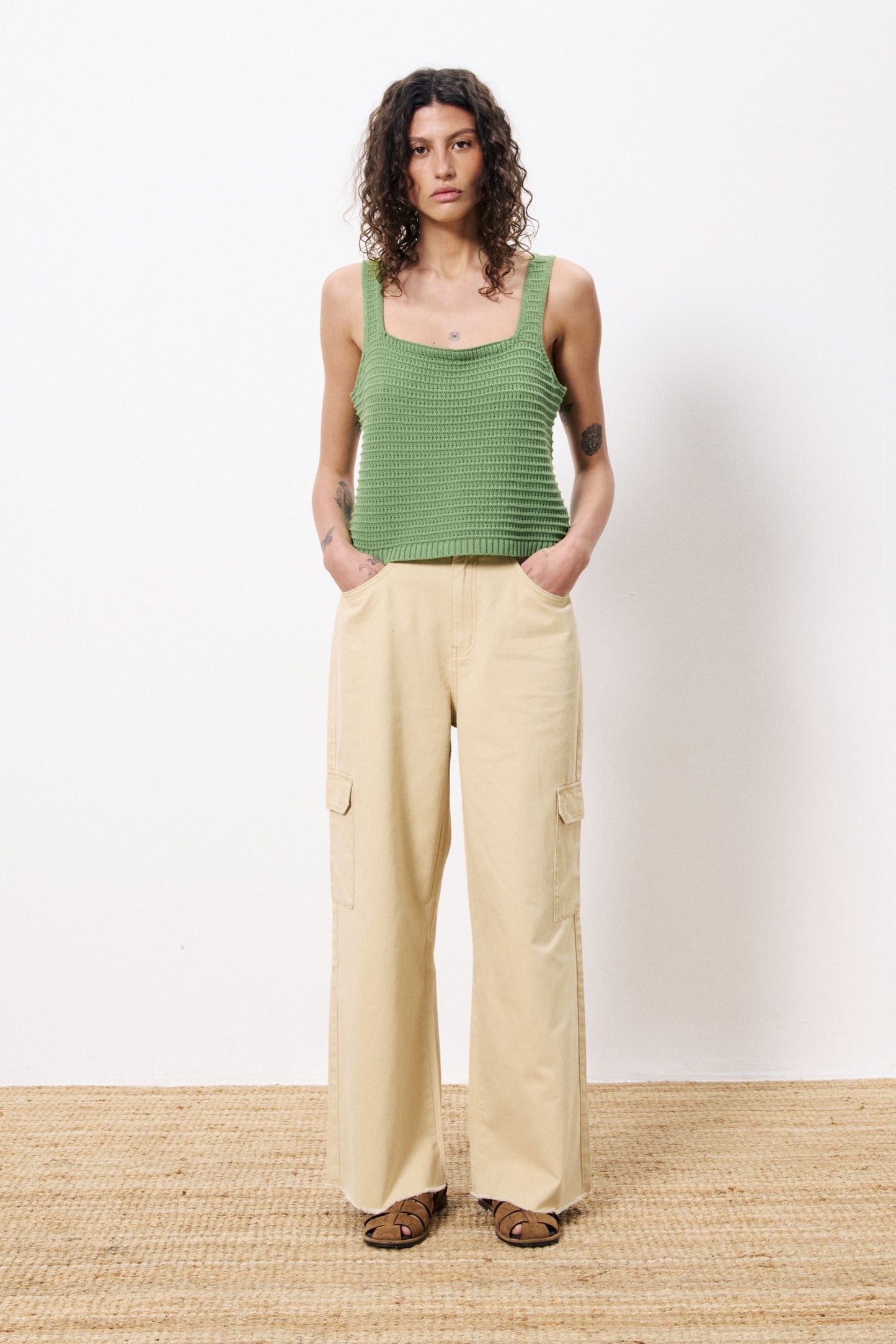 Celuta Green Back Button Tank Top