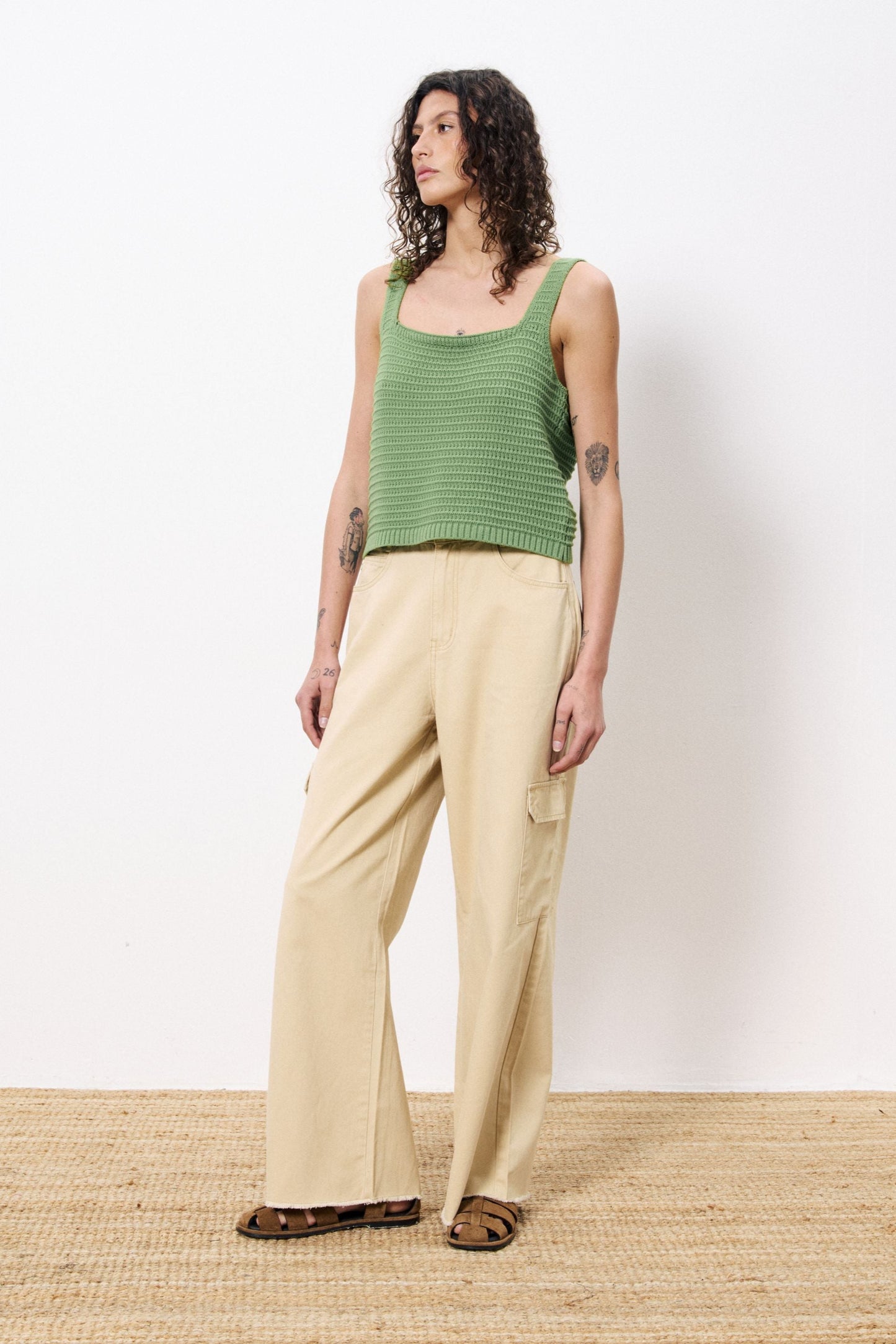 Celuta Green Back Button Tank Top