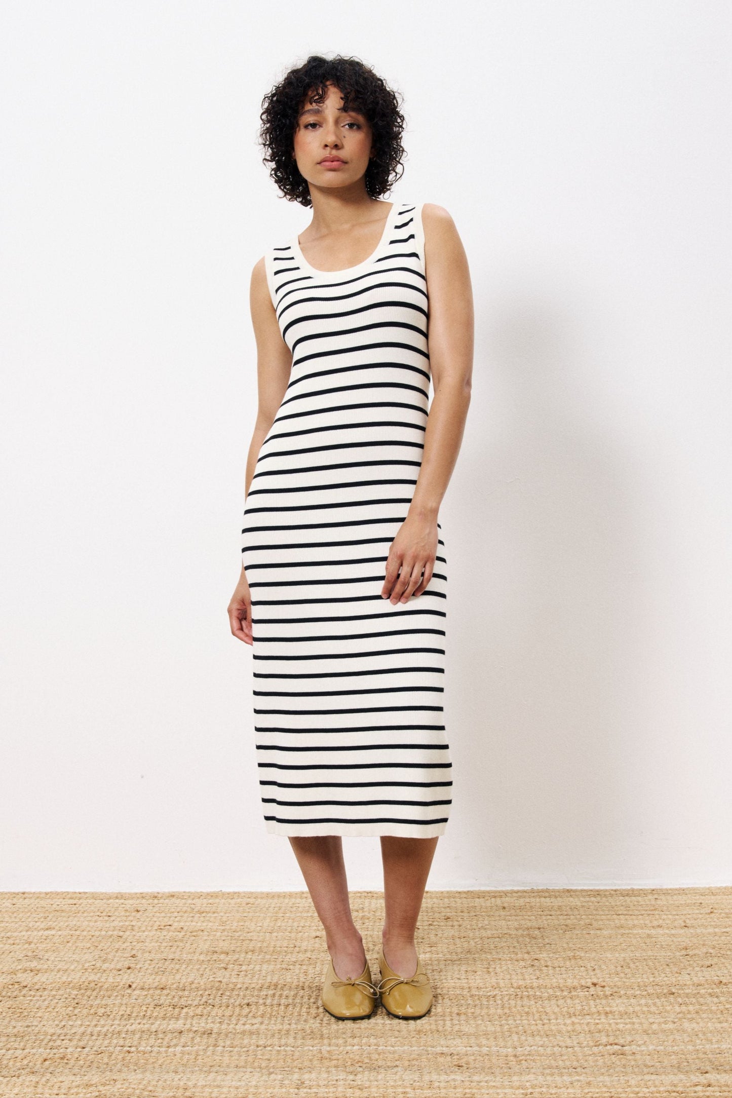 Nacera Cream Striped Dress