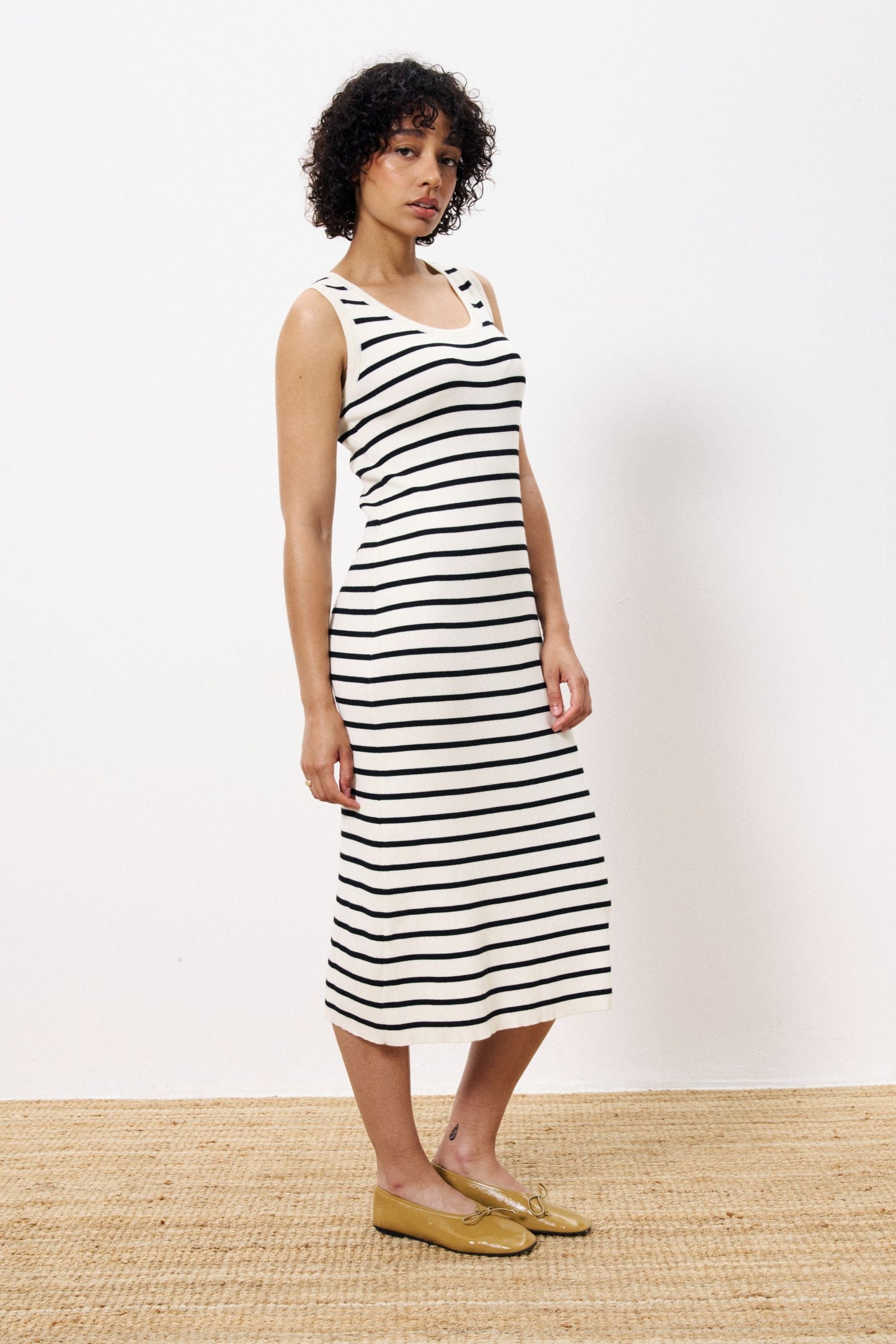 Nacera Cream Striped Dress