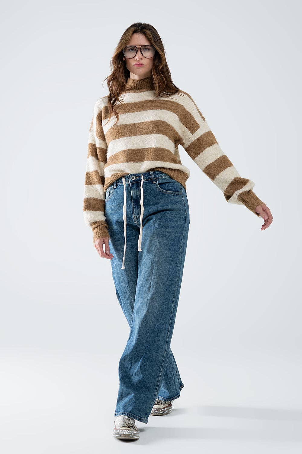 Scotch Beige Striped Turtleneck Sweater