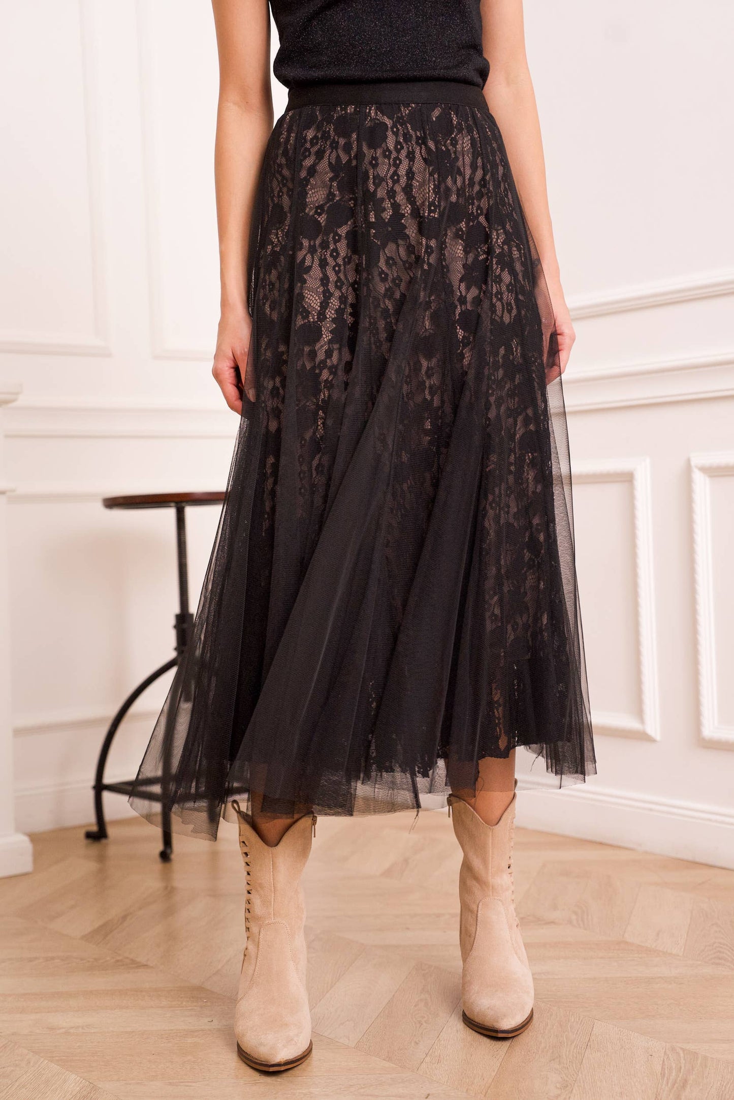 March Tulle Skirt With Lace Underlay