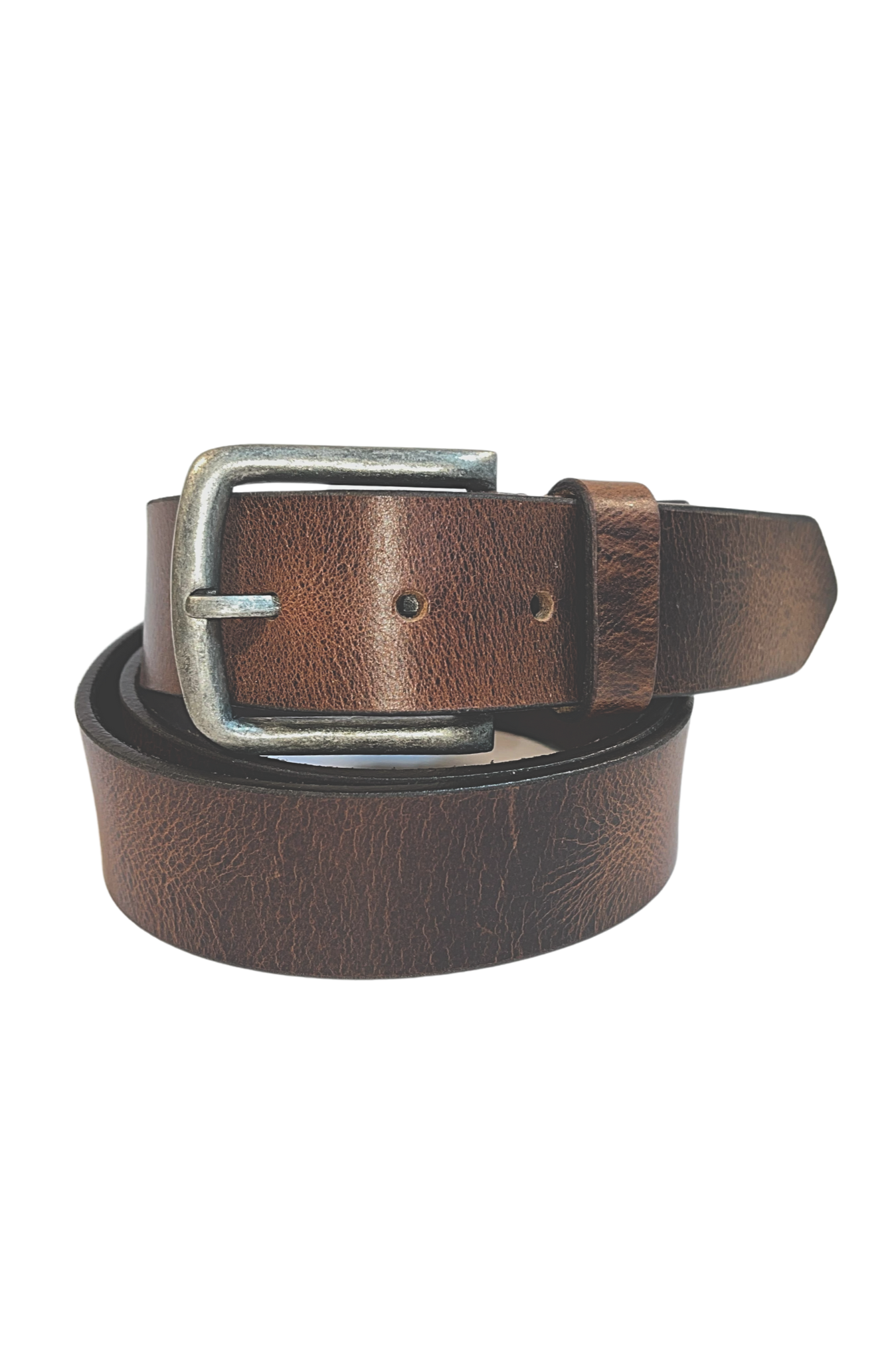 Leather Brown Belt with Vintage Silver Buckle