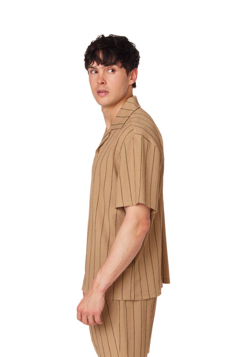 Short-sleeve Textured Cotton Blend Shirt