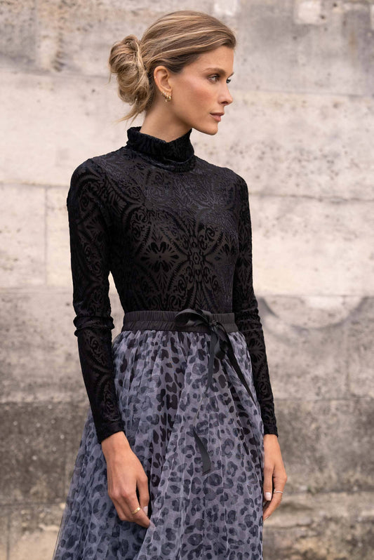 Velvet Floral Turtleneck Bodysuit