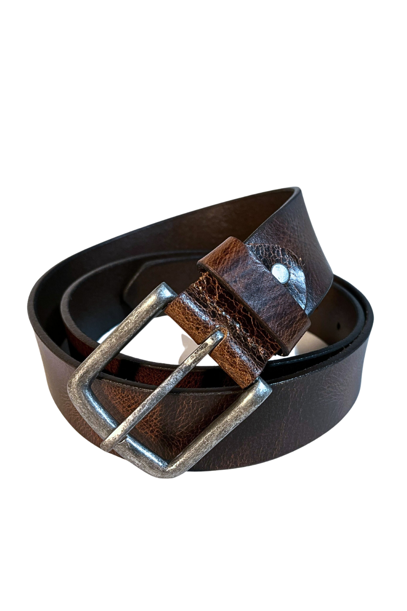 Leather Brown Belt with Vintage Silver Buckle