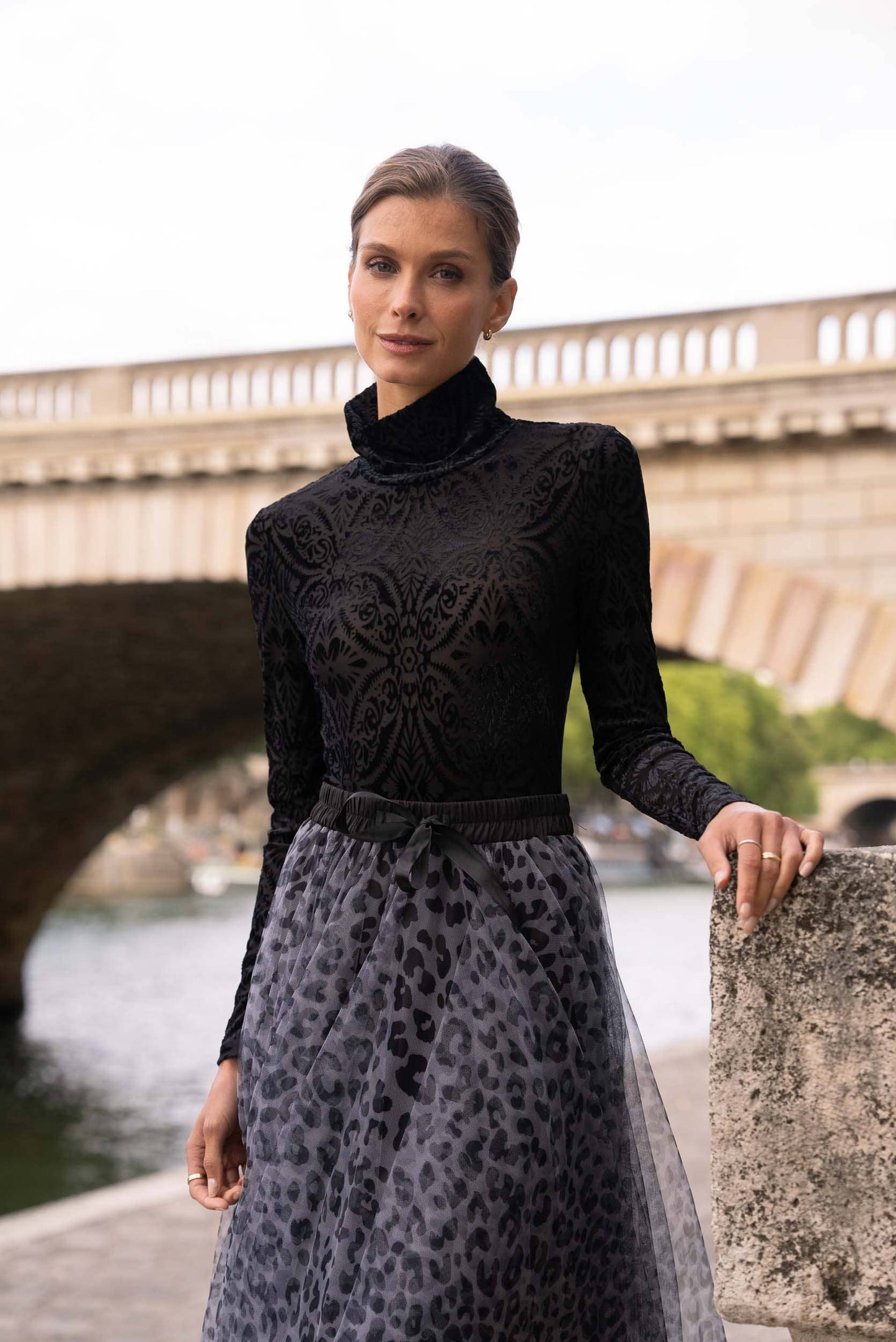 Velvet Floral Turtleneck Bodysuit