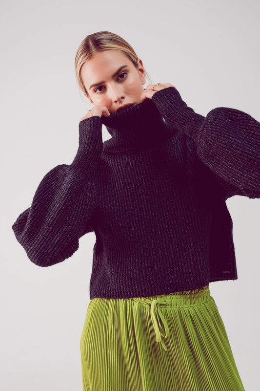 Cropped Relaxed Turtleneck Sweater