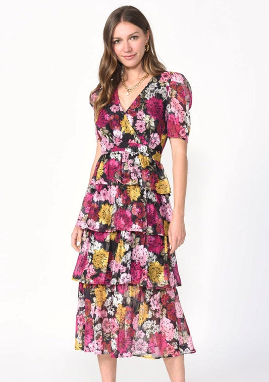 Eliza Tiered Puff Sleeve Midi Dress - Ms.Meri Mak