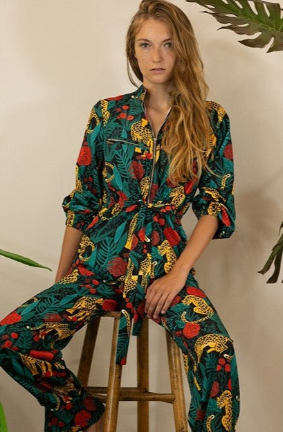 Leopard Design Long Sleeve Jumpsuit - Ms.Meri Mak
