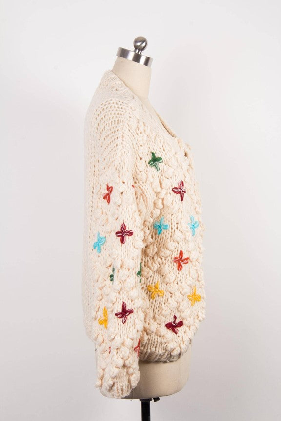 Lamon Floral Pom-Pom Knit Cardigan - Ms.Meri Mak