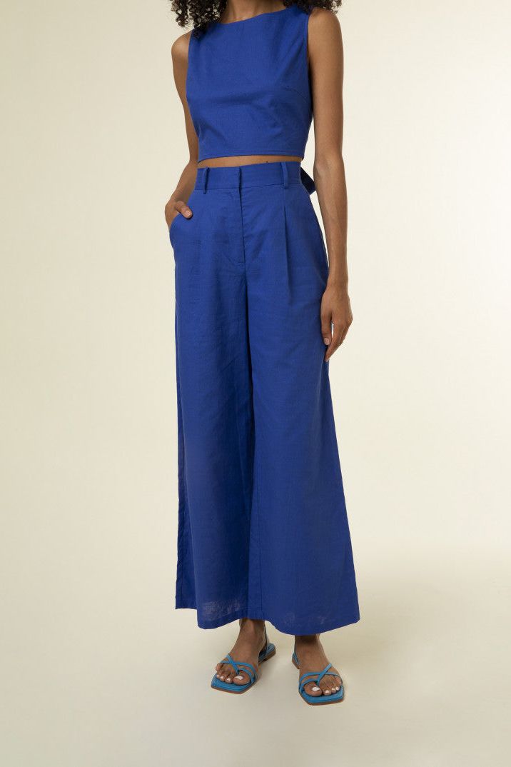 Paverdy Wide Leg Cobalt Blue Pants - Ms.Meri Mak